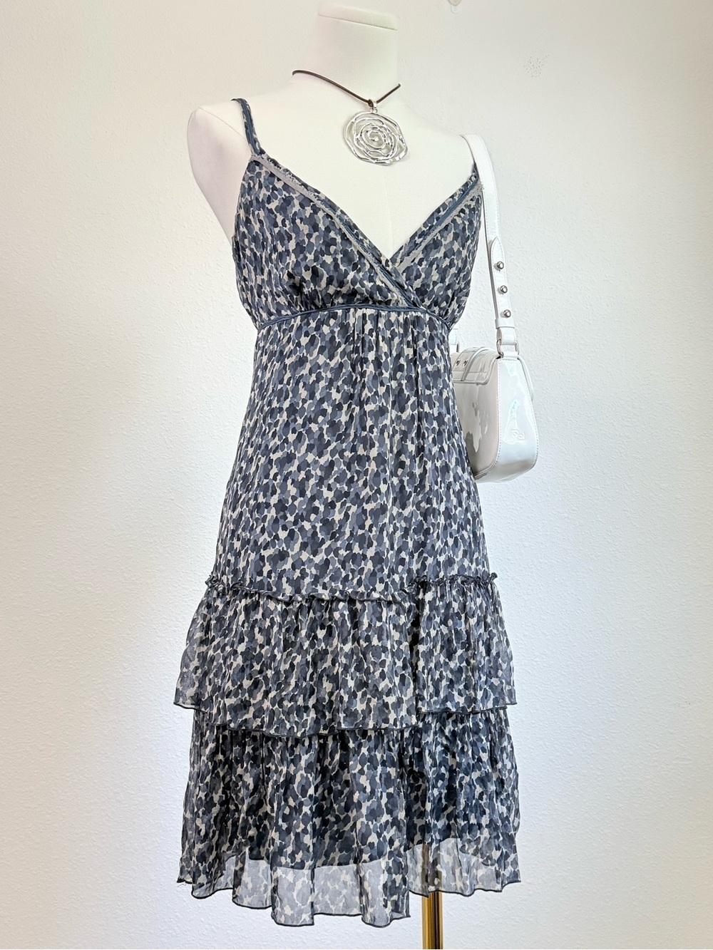 Vintage Cynthia Steffe Silk Babydoll Tiered Midi Dress Y2K Fairy Coquette